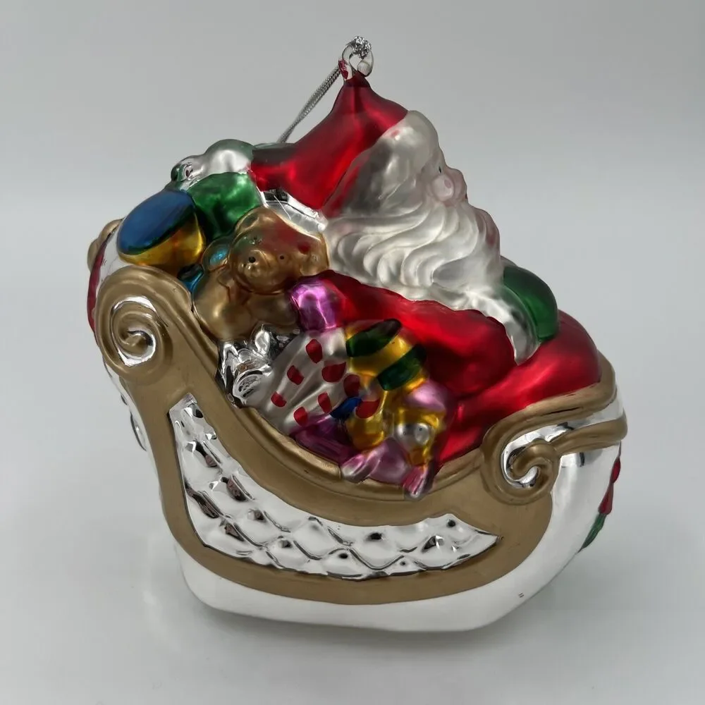 Department 56 Mercury Glass Santa In Sleigh Ornament Handpainted Vintage 1996‎
